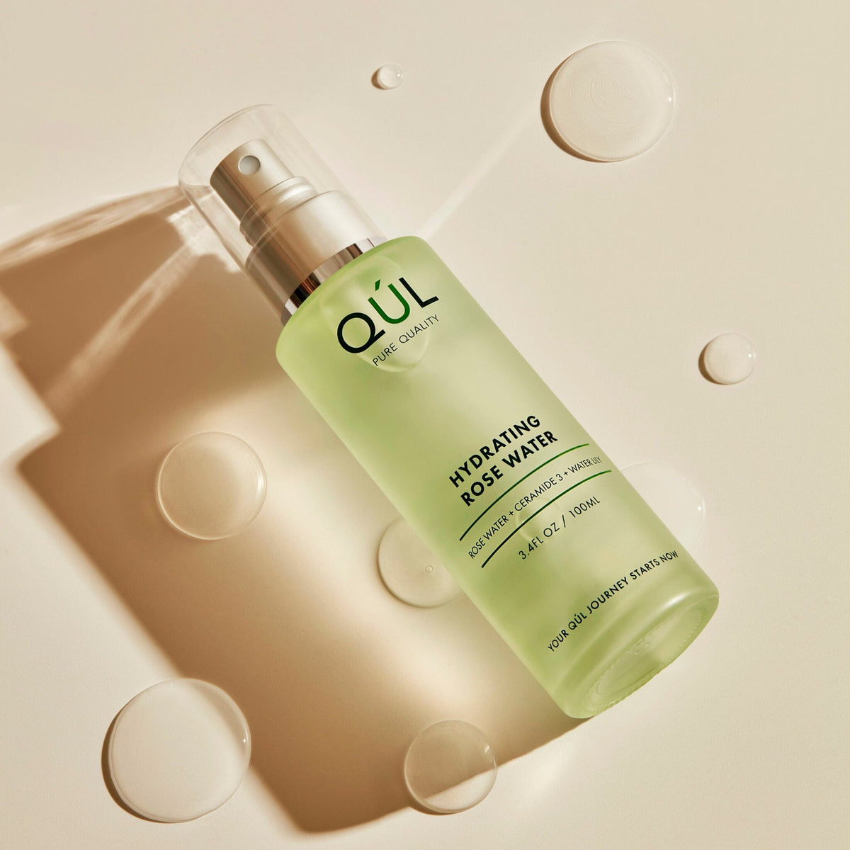 QUL Beauty Hydrating Rose Water Bottle with Product